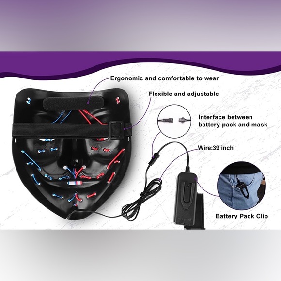 NEW Halloween Mask Skeleton, The LED Purge Light Up Costume Adult kids Men women - Picture 2 of 5